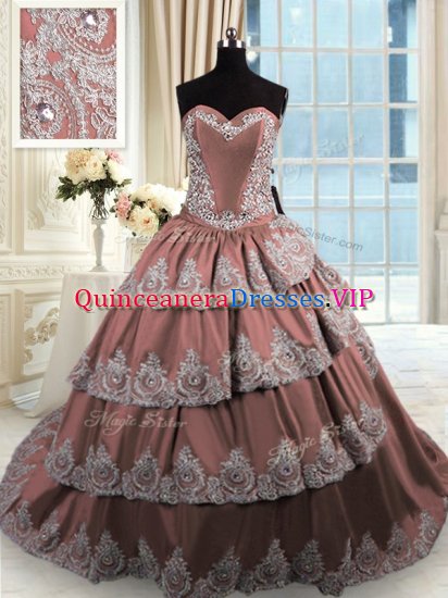Hot Selling Sleeveless Court Train Beading and Appliques and Ruffled Layers Lace Up Sweet 16 Dress - Click Image to Close