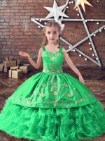 Green Lace Up Little Girls Pageant Dress Wholesale Embroidery and Ruffled Layers Sleeveless Floor Length(SKU PSSWLG078-11BIZ)