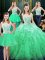 Four Piece Green Ball Gowns Scoop Sleeveless Organza Floor Length Zipper Lace and Ruffles Ball Gown Prom Dress