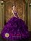 Mullion Cornwall Pretty Eggplant Purple Appliques and Ruffles Decorate Bodice Quinceanera Dress For Strapless Organza Ball Gown