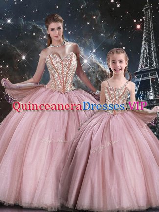 Pink Sweetheart Neckline Beading Quinceanera Dresses Sleeveless Lace Up
