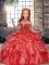 Red High-neck Neckline Beading and Ruffles Custom Made Pageant Dress Sleeveless Lace Up