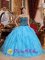 Bryce Canyon Utah/UT Sweetheart Neckline Embroidery with Beading Modest Aqua Blue Quinceanera Dress with Ruffles