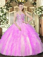 Lilac Sleeveless Tulle Lace Up Quinceanera Gowns for Military Ball and Sweet 16 and Quinceanera