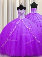 Hot Selling Sweep Train Ball Gowns Sweet 16 Quinceanera Dress Purple Sweetheart Tulle Sleeveless Lace Up