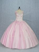 Baby Pink Sleeveless Tulle Backless Sweet 16 Dress for Sweet 16 and Quinceanera