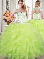 Custom Designed Organza Straps Sleeveless Lace Up Beading and Lace and Ruffles 15th Birthday Dress in Yellow Green(SKU PSSW0319MTBIZ)