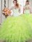Custom Designed Organza Straps Sleeveless Lace Up Beading and Lace and Ruffles 15th Birthday Dress in Yellow Green