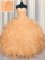 Stunning Beading and Ruffles Quince Ball Gowns Orange Lace Up Sleeveless Floor Length