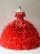 Beauteous Off The Shoulder Sleeveless Lace Up Quinceanera Dresses Red Organza
