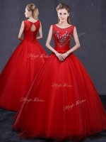 Scoop Sleeveless Tulle 15 Quinceanera Dress Beading and Embroidery Lace Up