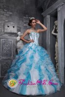 Deidesheim Germany Sweetheart Appliques Decorate White and Sky Blue In Waving Tucks Romantic Quinceanera Dresses