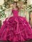 Fuchsia Organza Lace Up Sweet 16 Dress Sleeveless Floor Length Ruffles
