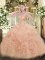Stylish Peach Sleeveless Appliques and Ruffles and Pick Ups Floor Length Sweet 16 Dress