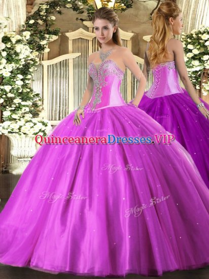 Floor Length Lace Up 15th Birthday Dress Lilac for Military Ball and Sweet 16 and Quinceanera with Beading - Click Image to Close