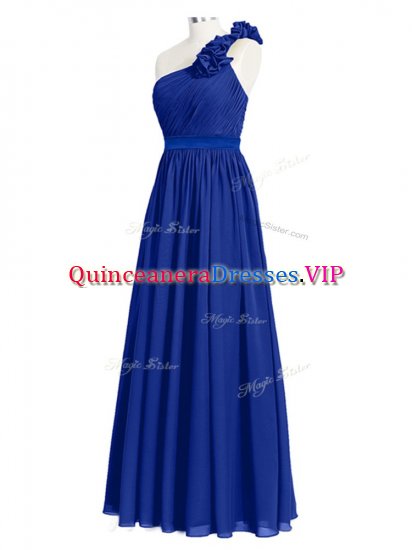 Fantastic Floor Length Royal Blue Damas Dress One Shoulder Sleeveless Zipper - Click Image to Close