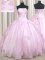 Sleeveless Floor Length Appliques Lace Up 15 Quinceanera Dress with Baby Pink