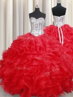 Sweetheart Sleeveless Organza Sweet 16 Quinceanera Dress Beading and Ruffles Lace Up