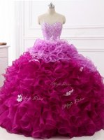 Designer Multi-color Organza Lace Up 15 Quinceanera Dress Sleeveless Brush Train Beading and Appliques and Ruffles