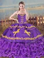 Captivating Sweetheart Sleeveless Sweet 16 Dresses Embroidery and Ruffled Layers Purple Organza