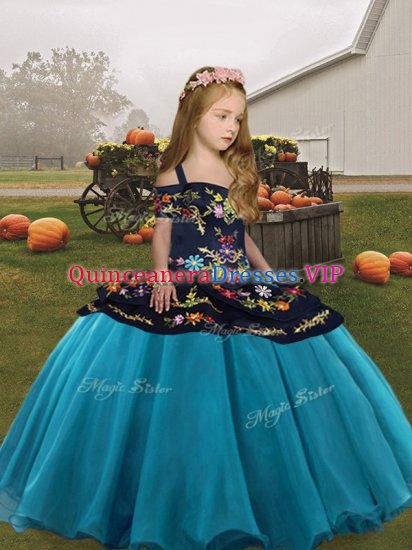 Great Ball Gowns Little Girls Pageant Dress Wholesale Teal Straps Organza Sleeveless Floor Length Lace Up - Click Image to Close