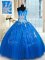 Gorgeous Blue One Shoulder Lace Up Appliques 15th Birthday Dress Sleeveless