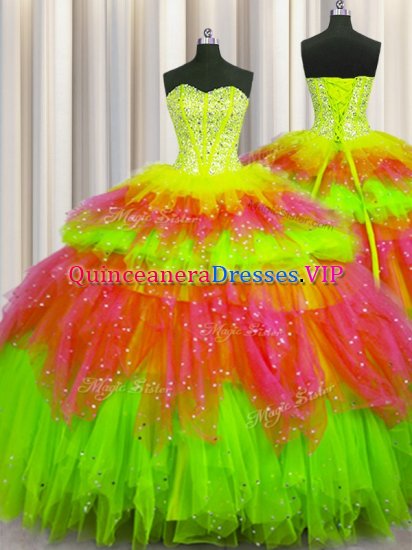 Sumptuous Bling-bling Visible Boning Sweetheart Sleeveless Lace Up Vestidos de Quinceanera Multi-color Tulle - Click Image to Close