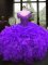 Organza Sweetheart Cap Sleeves Lace Up Beading and Ruffles Vestidos de Quinceanera in Purple