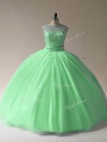 Top Selling Tulle Lace Up Quince Ball Gowns Sleeveless Floor Length Beading