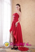 Kapaa Hawaii/HI Red A-Line / Princess Sweetheart High-low Chiffon Beading Quinceanera Dama Dress With ruching
