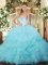 Floor Length Ball Gowns Sleeveless Aqua Blue 15 Quinceanera Dress Lace Up