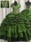 Lovely Sweetheart Sleeveless 15th Birthday Dress With Brush Train Beading and Appliques and Pick Ups Green Taffeta