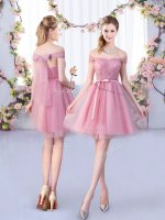 Elegant Pink Sleeveless Belt Mini Length Quinceanera Dama Dress(SKU BMT0389BBIZ)