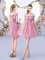 Elegant Pink Sleeveless Belt Mini Length Quinceanera Dama Dress