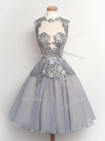 Latest Knee Length Lace Up Dama Dress Grey for Prom and Party and Wedding Party with Lace