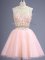 Knee Length Lace Up Damas Dress Peach for Prom and Party and Wedding Party with Beading