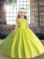 Superior Yellow Green Kids Formal Wear Party and Wedding Party with Beading Straps Sleeveless Lace Up
