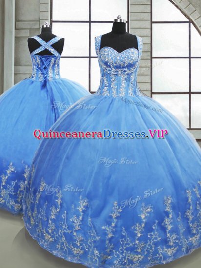 Floor Length Ball Gowns Sleeveless Baby Blue 15th Birthday Dress Lace Up - Click Image to Close