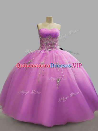 Simple Lilac Quince Ball Gowns Sweet 16 and Quinceanera with Beading Strapless Sleeveless Lace Up - Click Image to Close