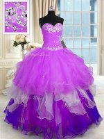Sophisticated Floor Length Lace Up Vestidos de Quinceanera Multi-color for Military Ball and Sweet 16 and Quinceanera with Beading and Ruffles
