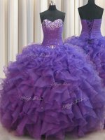 Graceful Beaded Bust Sweetheart Sleeveless Sweet 16 Dress Floor Length Beading and Ruffles Purple Organza(SKU PSSW0489-6BIZ)
