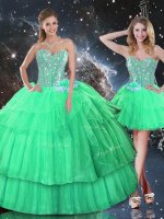 Apple Green Sleeveless Ruffled Layers and Sequins Floor Length Military Ball Gown