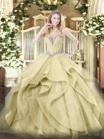 Yellow Quinceanera Dress Military Ball and Sweet 16 and Quinceanera with Beading and Ruffles Sweetheart Sleeveless Lace Up