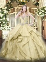 Yellow Quinceanera Dress Military Ball and Sweet 16 and Quinceanera with Beading and Ruffles Sweetheart Sleeveless Lace Up