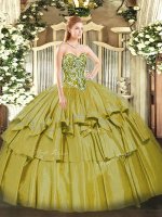 Olive Green Ball Gowns Beading and Ruffled Layers Sweet 16 Dress Lace Up Organza and Taffeta Sleeveless Floor Length
