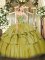 Olive Green Ball Gowns Beading and Ruffled Layers Sweet 16 Dress Lace Up Organza and Taffeta Sleeveless Floor Length
