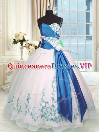Blue And White Lace Up Sweetheart Embroidery and Sashes ribbons Quinceanera Dresses Organza Sleeveless