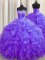 Vintage Purple Quinceanera Gowns Organza Brush Train Sleeveless Beading and Ruffles
