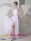 Kula Hawaii/HI White Empire One Shoulder Floor-length High Slit Chiffon SashQuinceanera Dama Dress