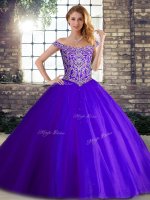 Admirable Ball Gowns Sleeveless Purple Quinceanera Dresses Brush Train Lace Up